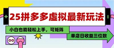 25最新拼多多虚拟电商,单店日入3位数, 小白也能快速上手,保姆级教程