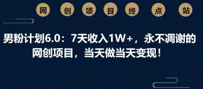 男粉计划6.0:7天收入1W+,永不凋谢的网创项目,当天做当天变现!