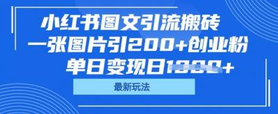 小红书图文引流搬砖,一张图片引200+创业粉,单日变现日数张
