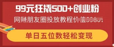 99元狂撬500+创业粉，单日五位数轻松变现，网创朋友圈投放教程