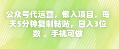 公众号代运营,懒人项目,每天5分钟复制粘贴,日入3位数 ,手机可做