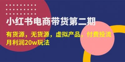 （14186期）小红书电商带货第二期，有货源，无货源，虚拟产品，付费投流，月利润20w