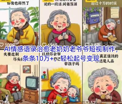 AI情感语录治愈老奶奶老爷爷短视制作,条条10万+,轻松起号变现