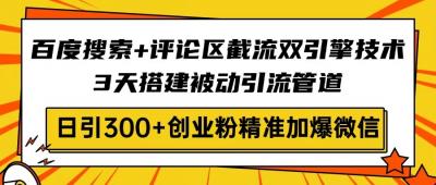 百度搜索+评论区截流双引擎技术，3天搭建被动引流管道，日引300+创业粉...