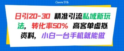日引 20-30 精准引流私域新玩法，转化率50% 高客单虚拟资料，小白一台手机就能做