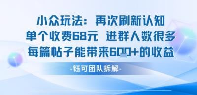 小众玩法再次刷新认知单个收费68米进群人数很多每篇帖子能带来6张的收益