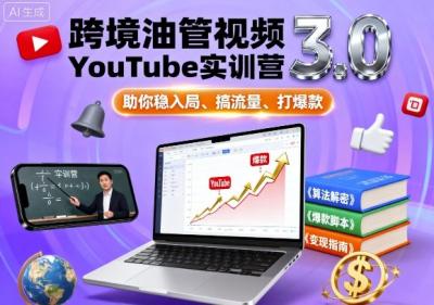 跨境油管视频YouTube实训营3.0，助你稳入局、搞流量、打爆款