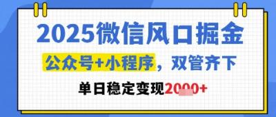 2025微信风口掘金,公众号+小程序双管齐下,单日稳定变现1k+【揭秘】