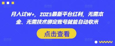 月入过W+,2025最新平台红利,无需本金、无需技术绑定账号就能自动收米