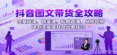 抖音图文带货全攻略：含基础课、精英课，私教直播，从账号搭建到流量提升及出单技巧