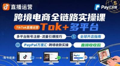 跨境电商线上课，TikTok 直播运营 + 多平台账号注册 + PayPal 万里汇实操教程