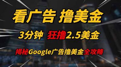 看广告,撸美金!!3分钟赚2.5美金!!日入200美金不是梦!揭秘Google&8230;