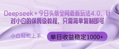 今日头条4.0最新版本 Deepseek+今日头条全网最新玩法，单日收益突破100...