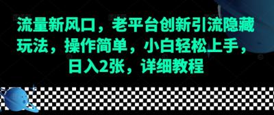 流量新风口,老平台创新引流隐藏玩法,操作简单,小白轻松上手,日入2张,详细教程