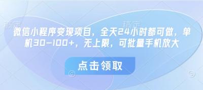 微信小程序变现项目,全天24小时都可做,单机30-100+,无上限,可批量手机放大