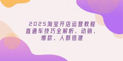 2025淘宝开店运营教程更新,直通车技巧全解析,动销、爆款、人群搭建