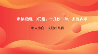 审核视频，0门槛，十几秒一单，多劳多得，新人小白一天轻松几百+