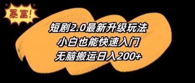 (9375期)短剧2.0最新升级玩法,小白也能快速入门,无脑搬运日入200+