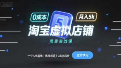 淘宝虚拟店铺项目实战课，一个人也能做，无需货源、0成本起步，月入5k