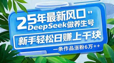 25年最新风口，用DeepSeek做养生号，新手轻松日赚上千块，一条作品涨粉&8230;