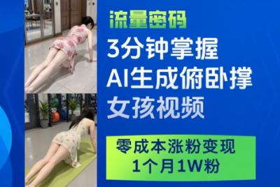 3分钟掌握AI生成俯卧撑女孩视频,零成本涨粉变现,1个月1W粉