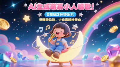 AI生成萌系小人唱歌！0基础3分钟出片，28个作品涨粉9万，日赚四位数，小白直接抄作业