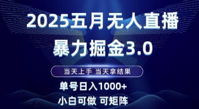2025五月无人直播暴力掘金3.0，当天上手，当天拿结果，单号日入1k+小白可做可矩阵【揭秘】