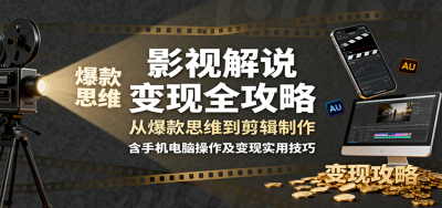 影视解说变现全攻略：从爆款思维到剪辑制作，含手机电脑操作及变现实用技巧