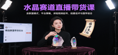 水晶赛道直播带货课:含联盟模式、平台策略,讲短视频起号、拍摄话术与国学结合