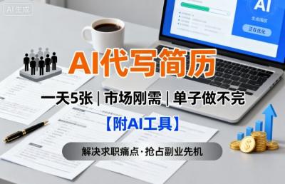 AI代写简历，一天5张，今年找工作难，市场刚需，单子做不完【附AI工具】