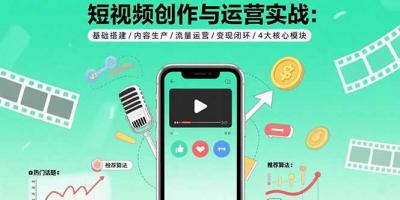短视频创作与运营实战：基础搭建/内容生产/流量运营/变现闭环/4大核心模块