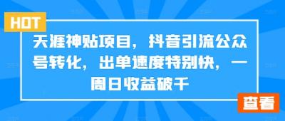天涯神贴项目,抖音引流公众号转化,出单速度特别快,一周日收益破千
