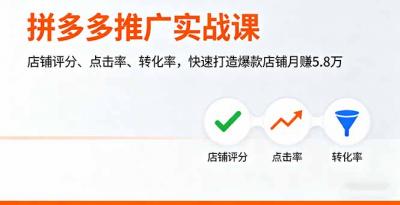 拼多多推广实战课,店铺评分、点击率、转化率,快速打造爆款店铺月赚5.8万