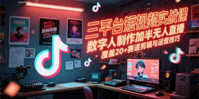 三平台短视频实战课,数字人制作加半无人直播,覆盖20+赛道剪辑与运营技巧