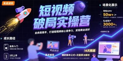 短视频破局实操营,业余到高手,打造短视频核心竞争力,实现商业闭环