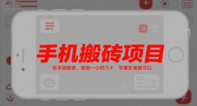 手机搬砖项目,有手就能做,亲测一小时几十,苹果安卓都可以