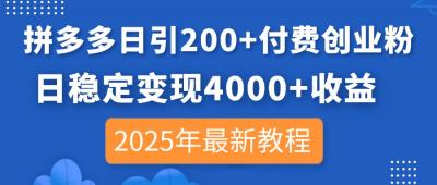 拼多多日引200+付费创业粉，日稳定变现4000+收益，2025年最新教程