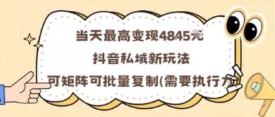 当天最高变现1k+，抖音私域新玩法，可矩阵可批量复制