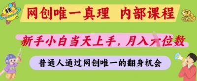 网创唯一真理,内部课程,新手小白当天上手,月入5位数,普通人通过网创唯一的机会【揭秘】