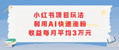 小红书商单项目新玩法,利用AI快速涨粉收益每月平均3W