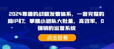 2024靠谱的战略发售体系，一套完整的助IP们，掌握小团队大批量，高效率，0 强销的运营系统