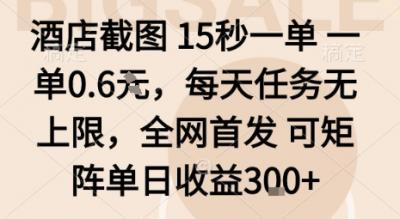 酒店截图15秒一单,一单0.6米,每天任务无上限,全网首发可矩阵单日收益3张【揭秘】