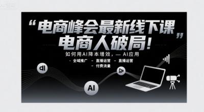 电商峰会最新线下课,电商人破局,如何用AI降本增效,AI应用-全域推广-直播运营-付费流量