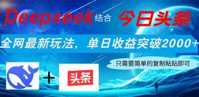 Deepseek结合今日头条,全网最新玩法,单日收益突破2000+,小白轻松上手