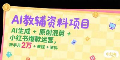 AI教辅资料项目，AI生成+原创混剪+小红书爆款运营，新手月入2万+教程+资料