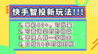 快手智投新玩法，单机日入40+，可批量，可查询实时收益，收益日结24小&8230;