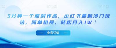 5分钟一个原创作品,小红书最新冷门玩法,简单粗暴,轻松月入1W+【揭秘】