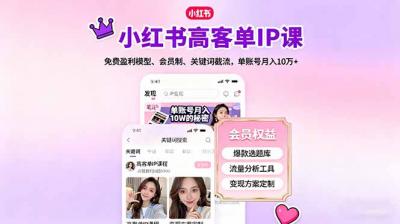 小红书高客单IP课,免费盈利模型、会员制、关键词截流,单账号月入10万+