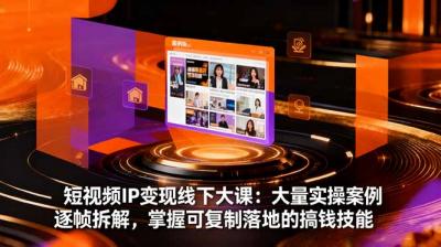 短视频IP变现线下大课：大量实操案例逐帧拆解，掌握可复制落地的搞钱技能