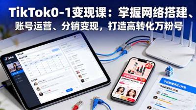 TikTok0-1变现课:掌握网络搭建、账号运营、分销变现,打造高转化万粉号